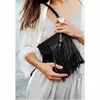 Кожаная женская сумка с бахромой мини-кроссбоди Fleco черная