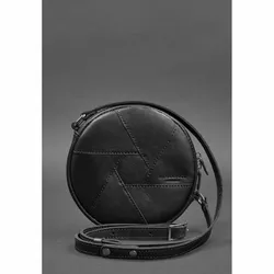 Кожаная круглая женская сумка Бон-Бон Krast черная