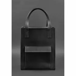 Кожаная женская сумка шоппер Бэтси с карманом черная