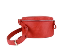 Кожаная поясная сумка красная винтажная
