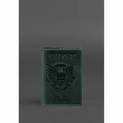 Кожаная обложка для паспорта с американским гербом зеленая
