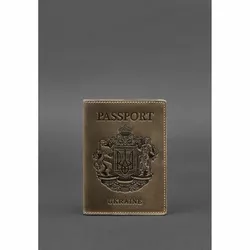 Кожаная обложка для паспорта с украинским гербом темно-коричневая
