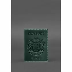 Кожаная обложка для паспорта с украинским гербом зеленая