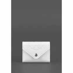 Женский кожаный кард-кейс 3.0 (Гармошка) Белый с мандалой