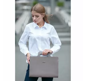 Женская кожаная сумка для ноутбука и документов темно-бежевая