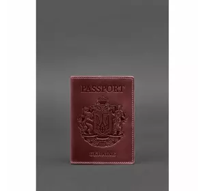 Кожаная обложка для паспорта с украинским гербом бордовая