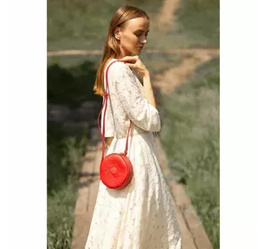 Кожаная круглая женская сумка Бон-Бон красная