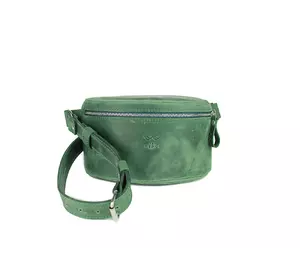 Кожаная поясная сумка зеленая винтажная