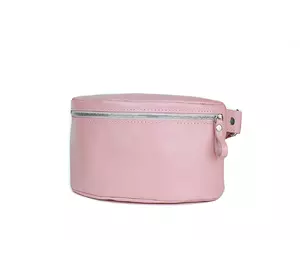 Жіноча шкіряна поясна сумка рожева гладка