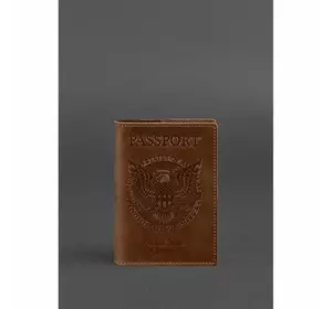 Кожаная обложка для паспорта с американским гербом светло-коричневая