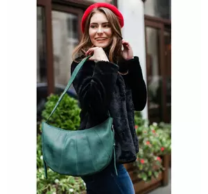 Кожаная женская сумка Круассан зеленая