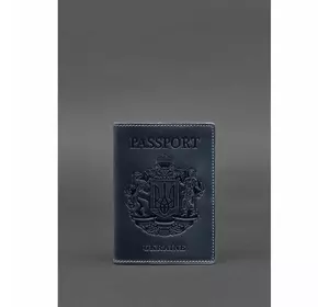 Кожаная обложка для паспорта с украинским гербом синяя