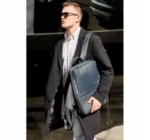 Темно-синий кожаный мужской рюкзак Foster